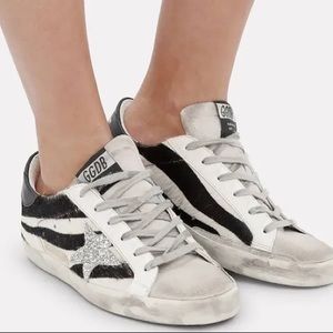 Women’s golden goose. Zebra print skin and suede